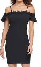 Kensie Dress Size 4 Black Off Shoulder Sheath Scuba Bodycon Mini NWOT $118