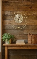 Gold Spiral Wall Clock Bird Accent Modern Decorative Metal Wall Art Clock