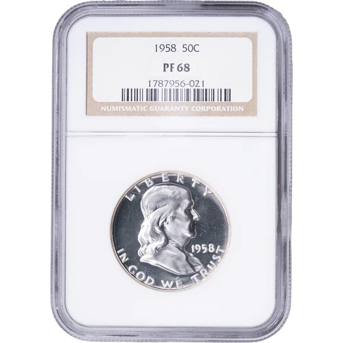 1958 50c Silver Proof Franklin Half Dollar ~  NGC PF 68