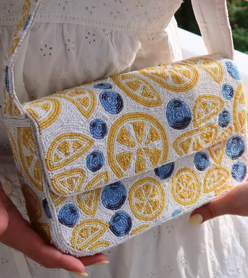Beaded Lemon & Blueberry Shoulder Bag | Beaded Summer Shoulder