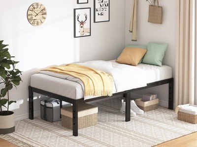 Twin Bed Frame 18 in Heavy Duty Metal Platform Black QEROMY Sturdy Size Spring