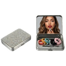 2Pcs Bling Pocket Mirror with Storage Function,Small Travel Makeup Mirror,Por...