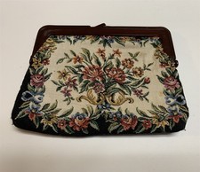 Vtg Floral Tapestry Victorian Style Clasp Interpur Purse Handbag Clutch