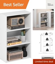 Durable 3-Tier Bookcase in White - Stylish Organizing Solution for Any Room