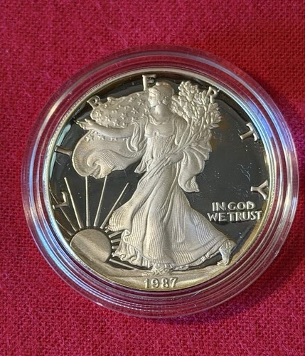 1oz 1987 S American Eagle Walking Liberty Silver Dollar Proof With COA