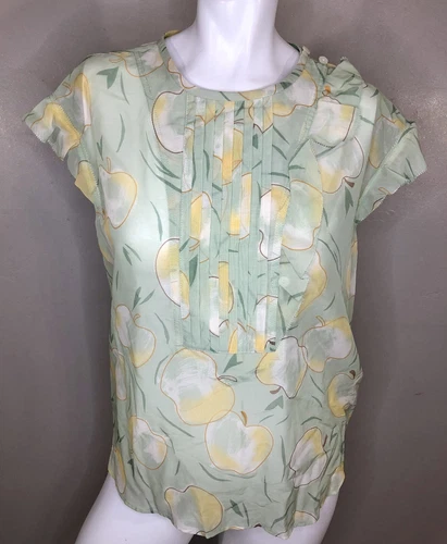 Coach Apple Print Ruffle Buttoned Blouse Sheer New Size 00