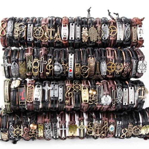 Wholesale lots 30pcs Mixed Styles Vintage Alloy leather Cuff Bracelets Jewelry - 第 1/12 張圖片