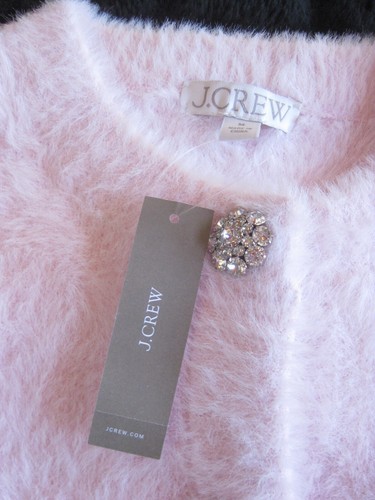 NWT J.Crew Med Sweater Lady Jacket Stretch Fuzzy Pink Cardigan Jeweled Buttons - Picture 9 of 17