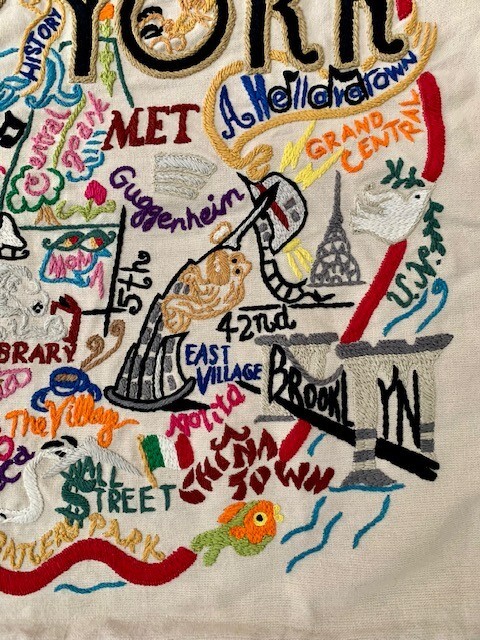 CATSTUDIO New York Big Apple Hand Embroidered Cotton Pillow