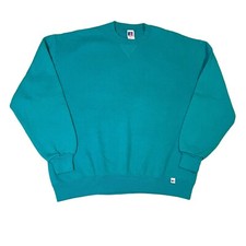 Vintage 90s Teal Russell Athletics Blank Crewneck Sweater Size X-Large