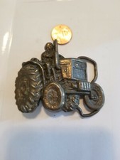 Vintage Farmer Tractor Brass Belt Buckle Tractor Shape