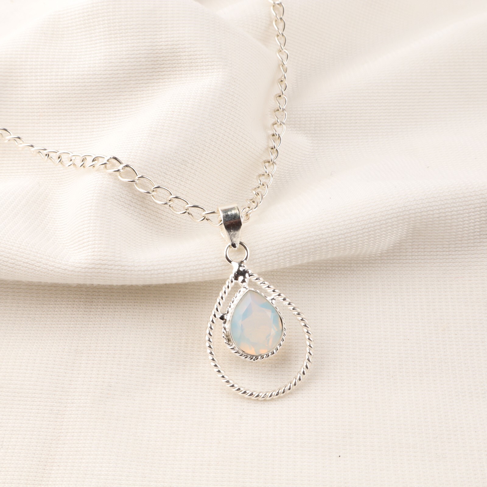 Valentines Sale Milky Opal Gemstone Sterling Silver Art Deco New Pendant Jewelry