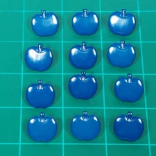 Vtg Dill Buttons 12 ct. Apples Blue 18mm Plastic Children Sewing Craft W Germany