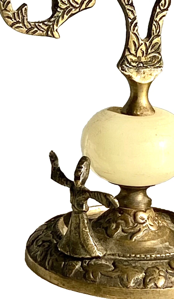 Candelabro derviche giratorio turco 3 velas bronce/latón y alabastro - Foto 3 de 4
