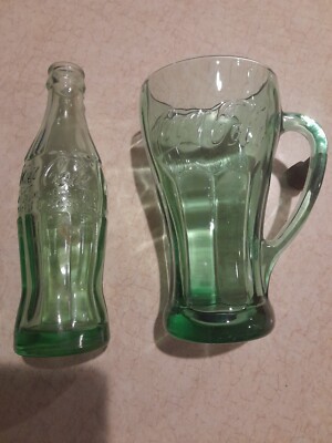 Vintage Coke a Cola 6 oz Bottle and Glass Green nICE