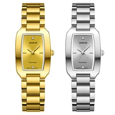 Women's Charm Rectangle Dial Quartz Wrist Watch Stainless Steel Rhinestone Dial