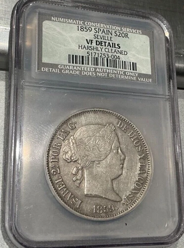 1859 Spain 20 Reales Isabel II NGC VF DETAILS