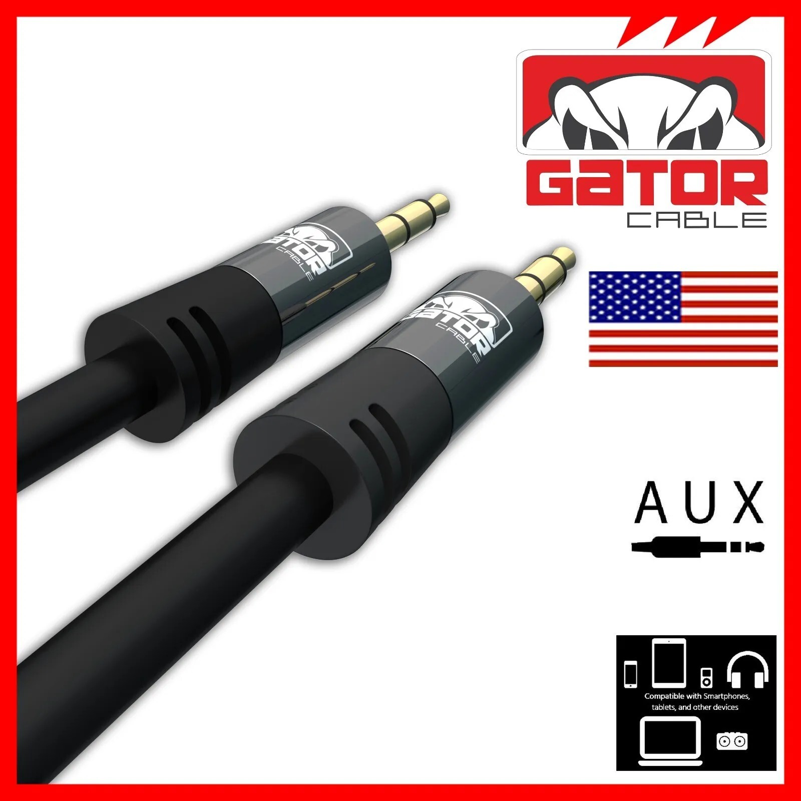AUX Audio Cable 3.5mm Male to Male For Phone iPhone Samsung Android LG BLACK 6FT