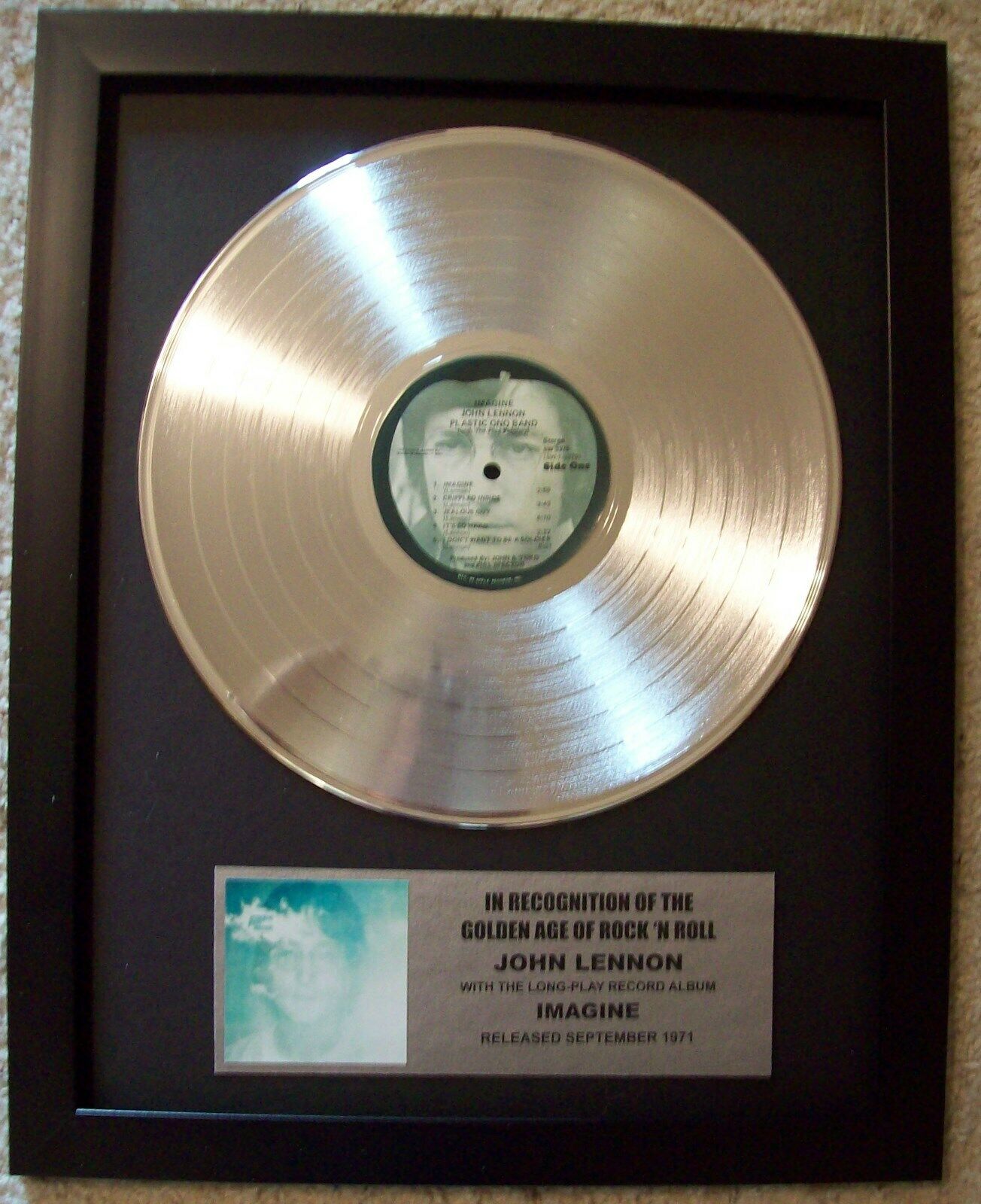 John Lennon IMAGINE Platinum White Gold LP Record + Mini Album Disc Not a  Award