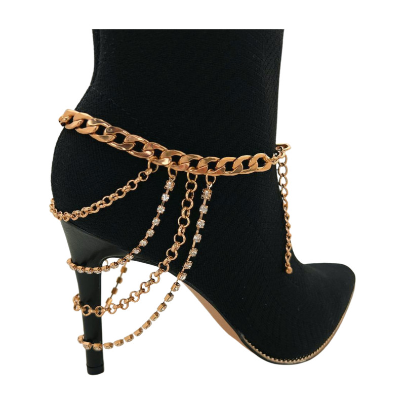 Women Gold Metal Boot Chain Bracelet Anklet Shoe Multi Wave Western Fashion Look