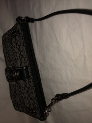 小物 Coach Signature Soho mini Pouch Black COACH SOHO MINI SIGNATURE MONOGRAM LOGO BLACK TOP HANDLE SHOULDER