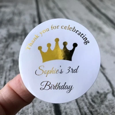 Silver Rose Gold Foil Personalized Birthday Crown Gift Labels Thank You Stickers - image 1 of 4