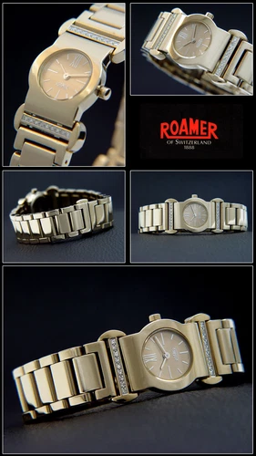 ROAMER Damenuhr mit 18 Diamanten Swiss made Faltschliesse rotgold plattiert - Bild 1 von 1