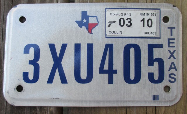 Texas Motorcycle License Plate - Expired 03/2010 - COLLIN County