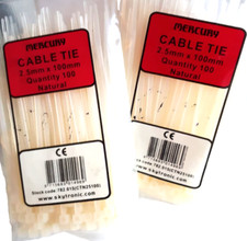 200 White CableTies.Durable Strong Plastic Material. 2.5mm x 100mm