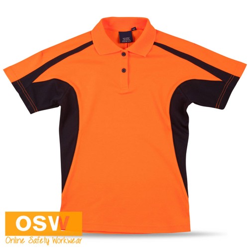 5 X HI VIS WORK COOL MESH BREATHABLE SAFETY ORANGE/YELLOW TRADIES POLO SHIRTS - 第 4/5 張圖片