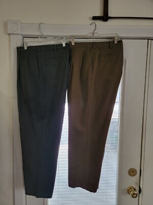 TWO Pair Of St. John's Bay Relaxed Fit Pants Mens Size 42x30 Grey & Brown