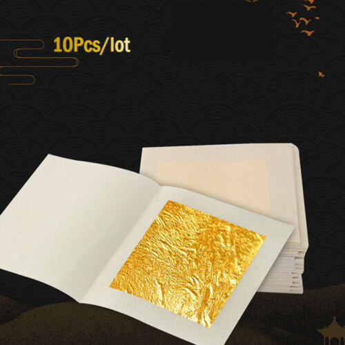 10Pcs 24K Gold Foil Edible Gold Leaf Sheets For DIY Cake Decoration Arts Crafts - Afbeelding 1 van 9