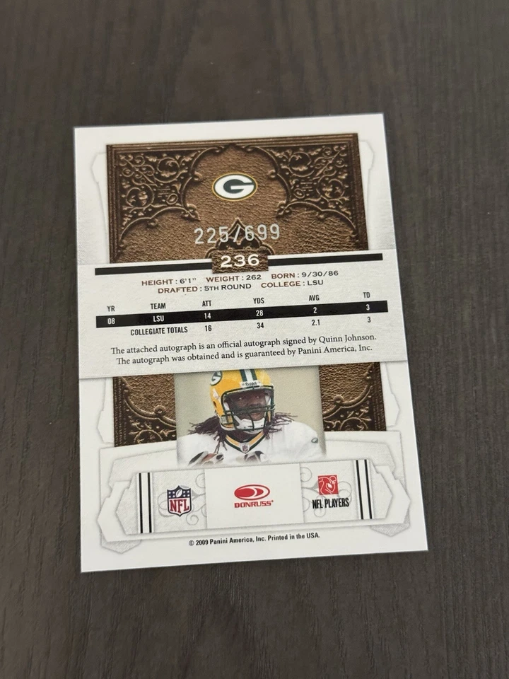 2009 Donruss Classics Autographs /699 #236 QUINN JOHNSON Signed Auto ROOKIE RC - Image 2 of 2