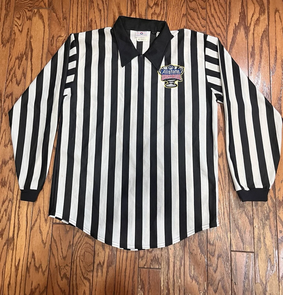 De colección. Camisa de árbitro Allstate Sugar Bowl para hombre negra blanca rayas XL jersey  Foto 2 de 4