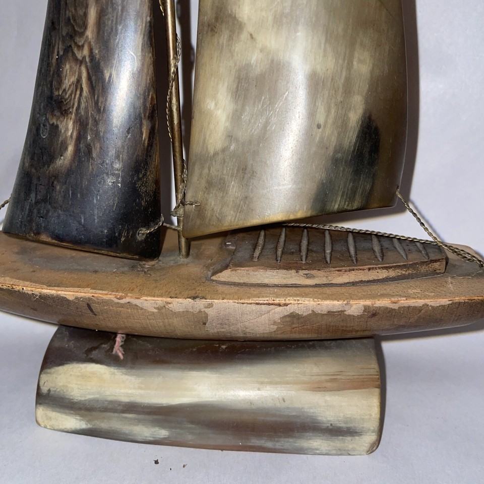 Vintage Horn, Wood & Metal Model Boat 28.75cm Tall Approx eBay