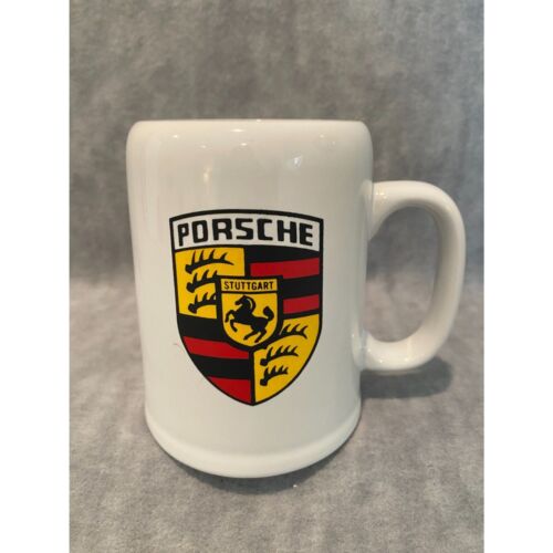 Porsche Stuttgart Kaffeebecher Tasse weiß schweres farbiges Logo