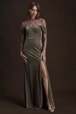 New Anthropologie Jenny Yoo Issa Velvet Off-The-Shoulder Velvet Column Gown sz12