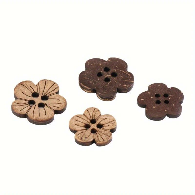 10X Natural Coconut Flower Button Four Eyes Petal Cocoanut Shell Button Craft - Image 4 of 4