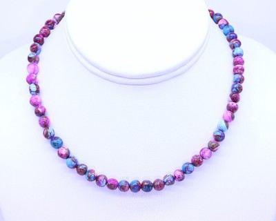 Blue & Pink Dahlia Kingman Arizona Turquoise Pyrite Matrix Beaded Round Necklace