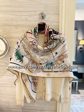 2025 Sallys 70% Cashmere 30% Silk Stole Skull Print Double Face Scarf Shawl 53"