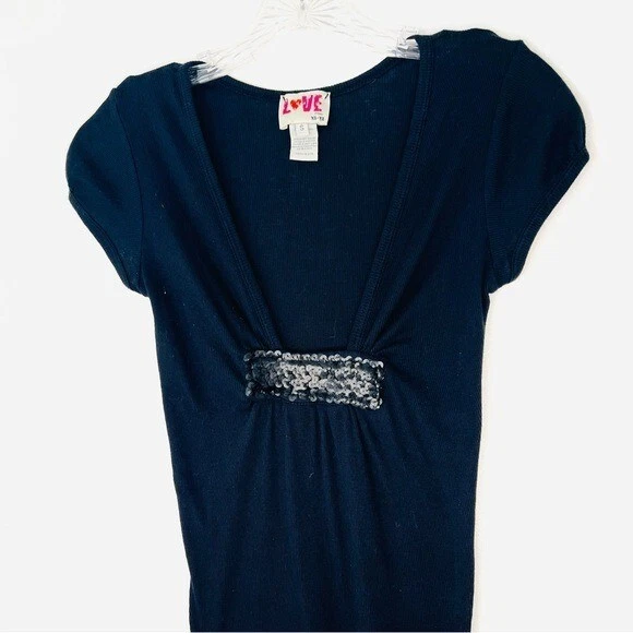 LOVE from YA-YA V-Neck Ribbed Short Sleeve Top Matte Sequin Accent in Black S - Image 4 of 4