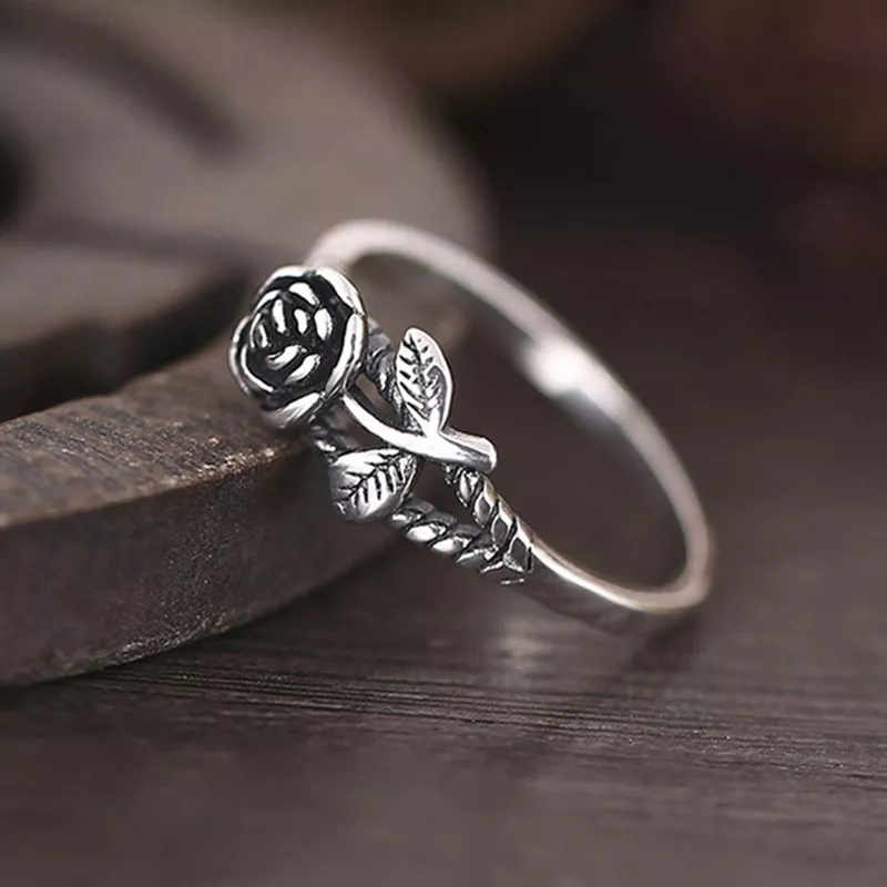 Fashion Rose Flower Silver Jewelry Wedding Rings for Women Ring Gift Size  5-10