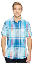 100 Cotton Tommy Bahama Camp Shirt Can't Stop Ikat "Download Blue" Plaid Sz Sml