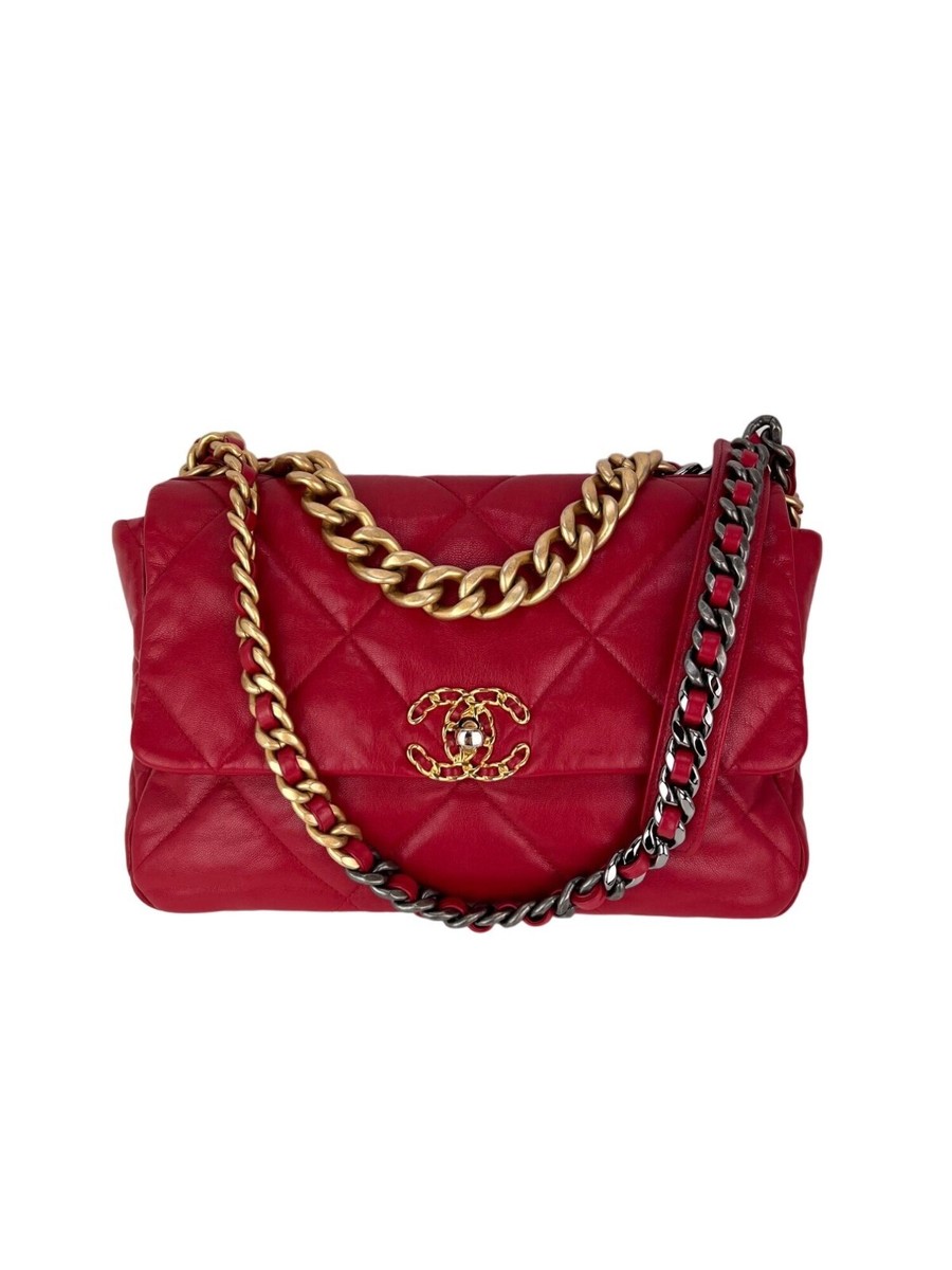 CHANEL　バッグ　 レッド Chanel 19 Large Quilted Goatskin Silver and Gold Red Flap