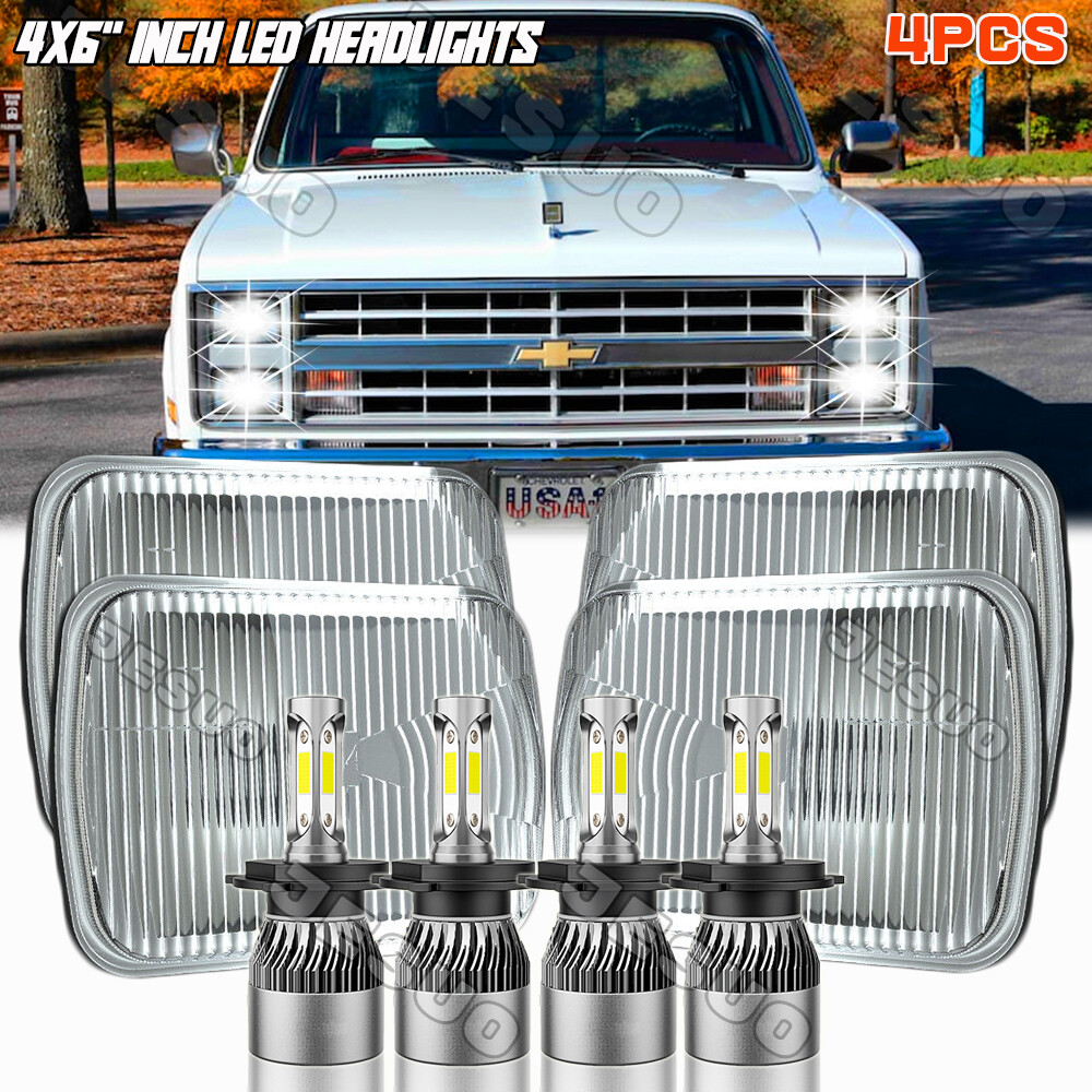 4PCS 4x6 inch LED Headlights HI-LO Combo Beam Lamp For Chevy C10 K10 ...