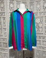 Vintage funky retro striped button up blouse size large