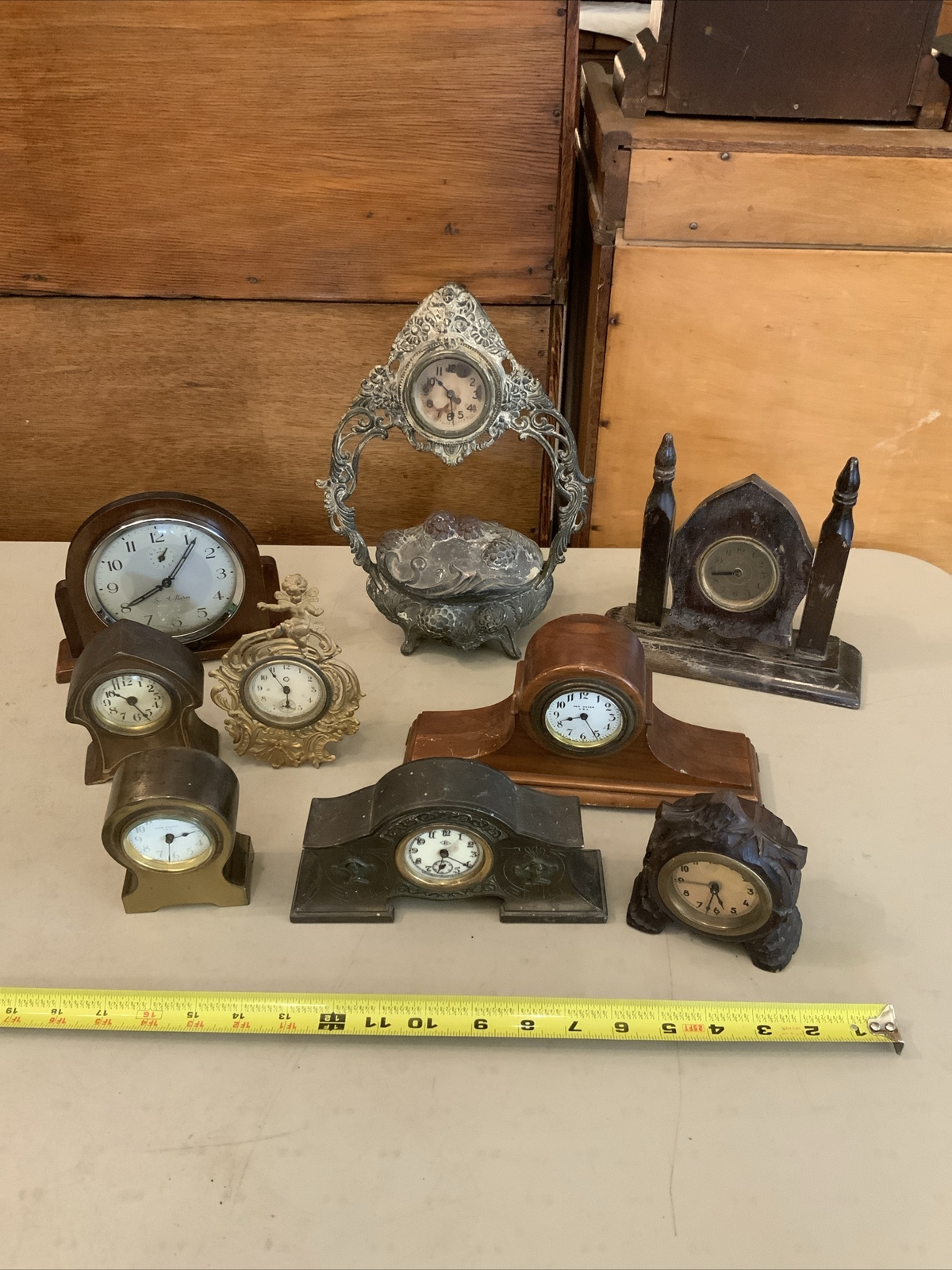 Huge Lot Of Vintage Antique Alarm Novelty Clock Parts Movements Case
