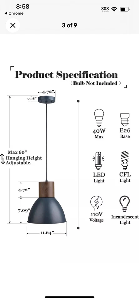 实木金属吊坠灯厨房岛悬挂 11.6 英寸绿色 Mancave  — 第 3/4 张图片