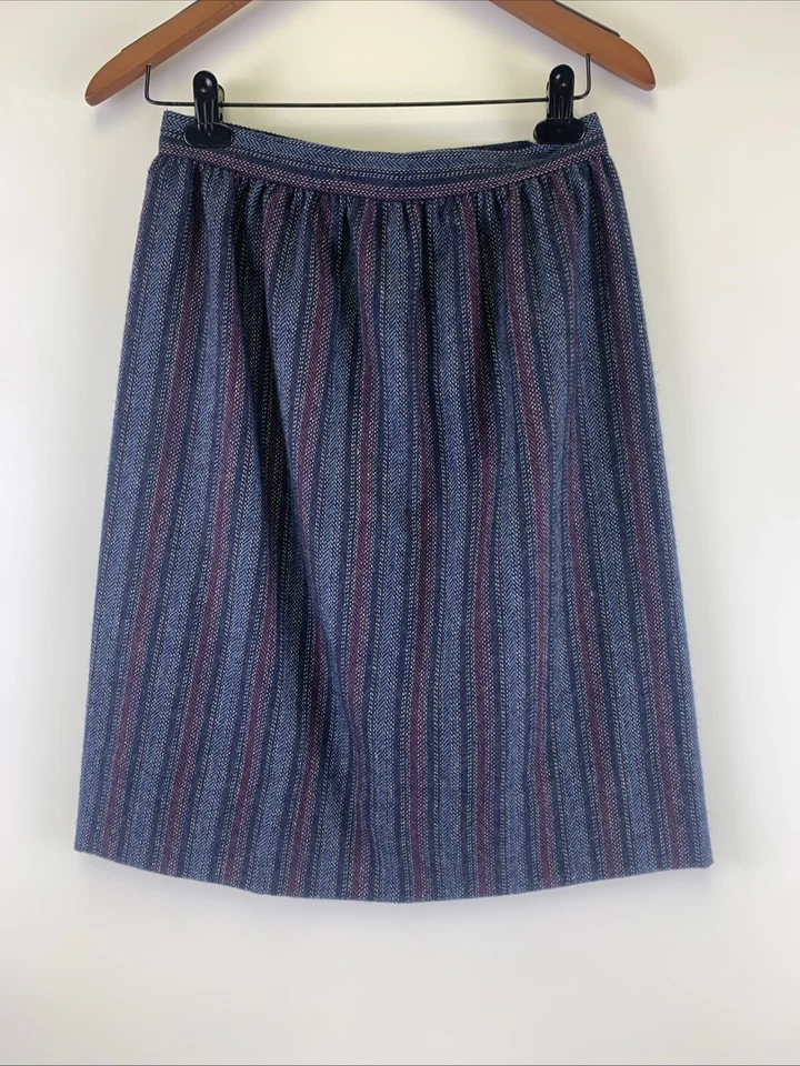 Falda Oscar De La Renta Mezcla Lana De Colección Púrpura Azul Rayas Botón Mujer 9/10 Foto 2 de 4