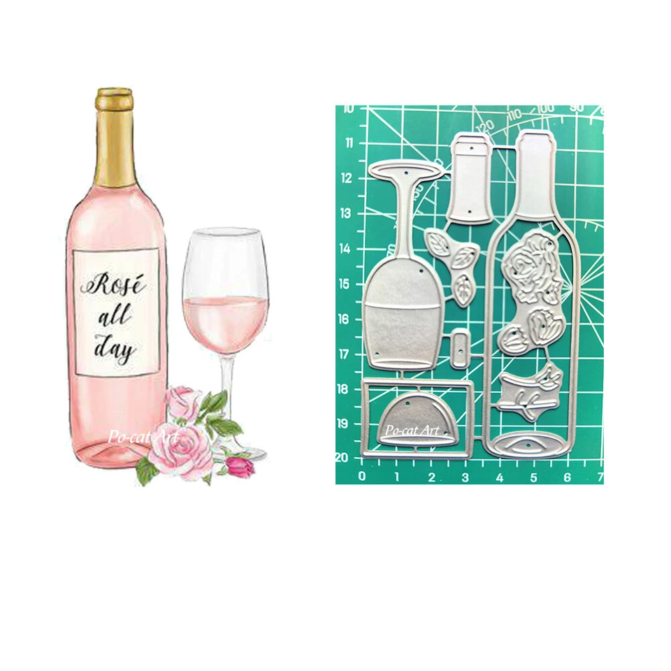 Wine Glass Bottle Metal Cutting Dies Flower Scrapbook Paper Craft Mould Stencils